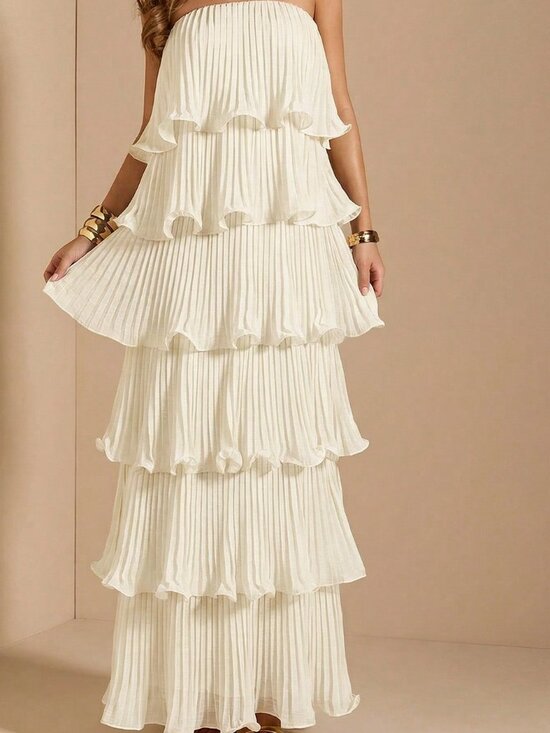 Dresses & Skirts - Apricot Elegant Women's Strapless Tiered Dress